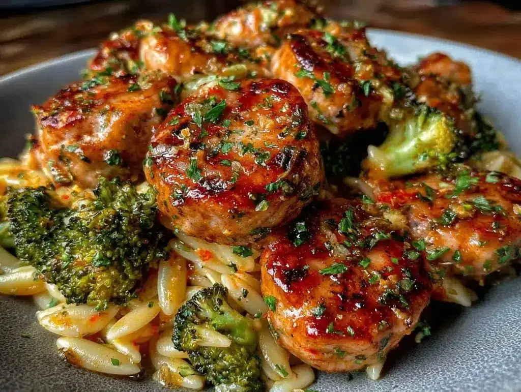healthy chicken sausage orzo - featured image