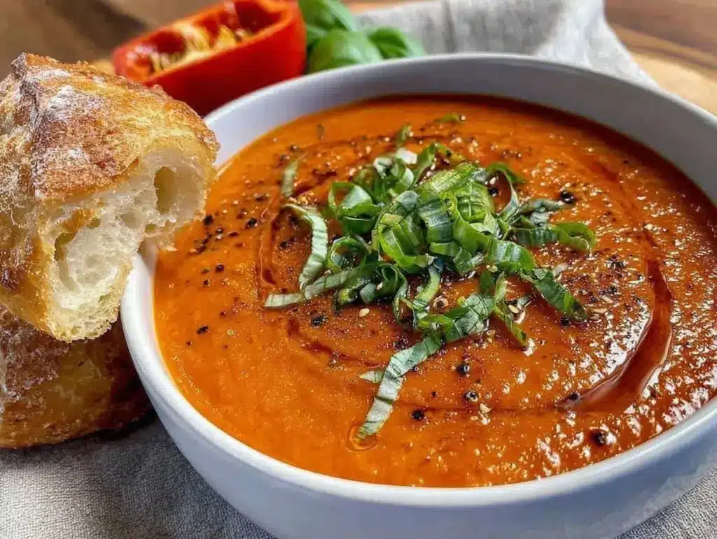 roasted red pepper tomato bisque - featured image