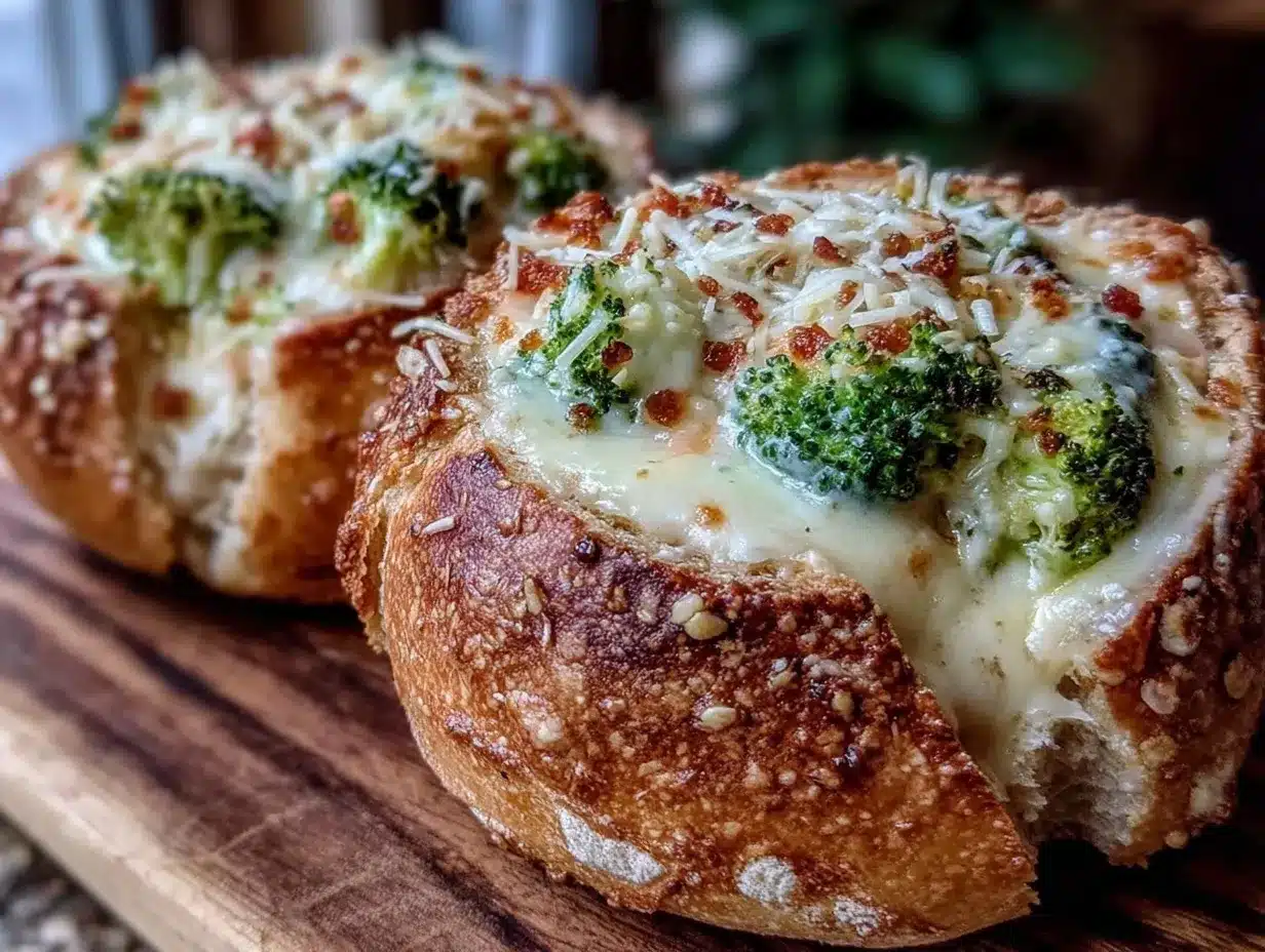 broccoli cheddar soup in bread bowls preparation steps