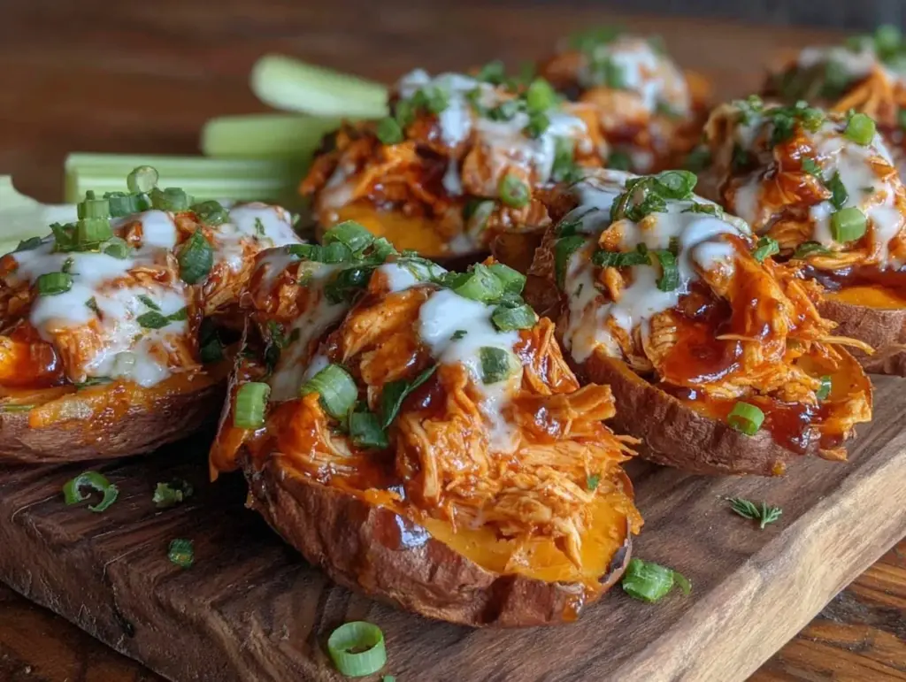 buffalo chicken sweet potato skins - featured image