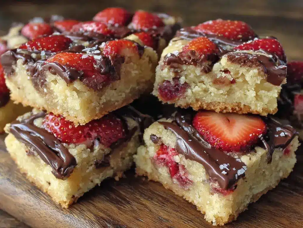 chocolate-dipped strawberry cookie bars - featured image
