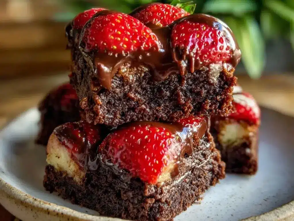 chocolate-dipped strawberry frosted brownies - featured image