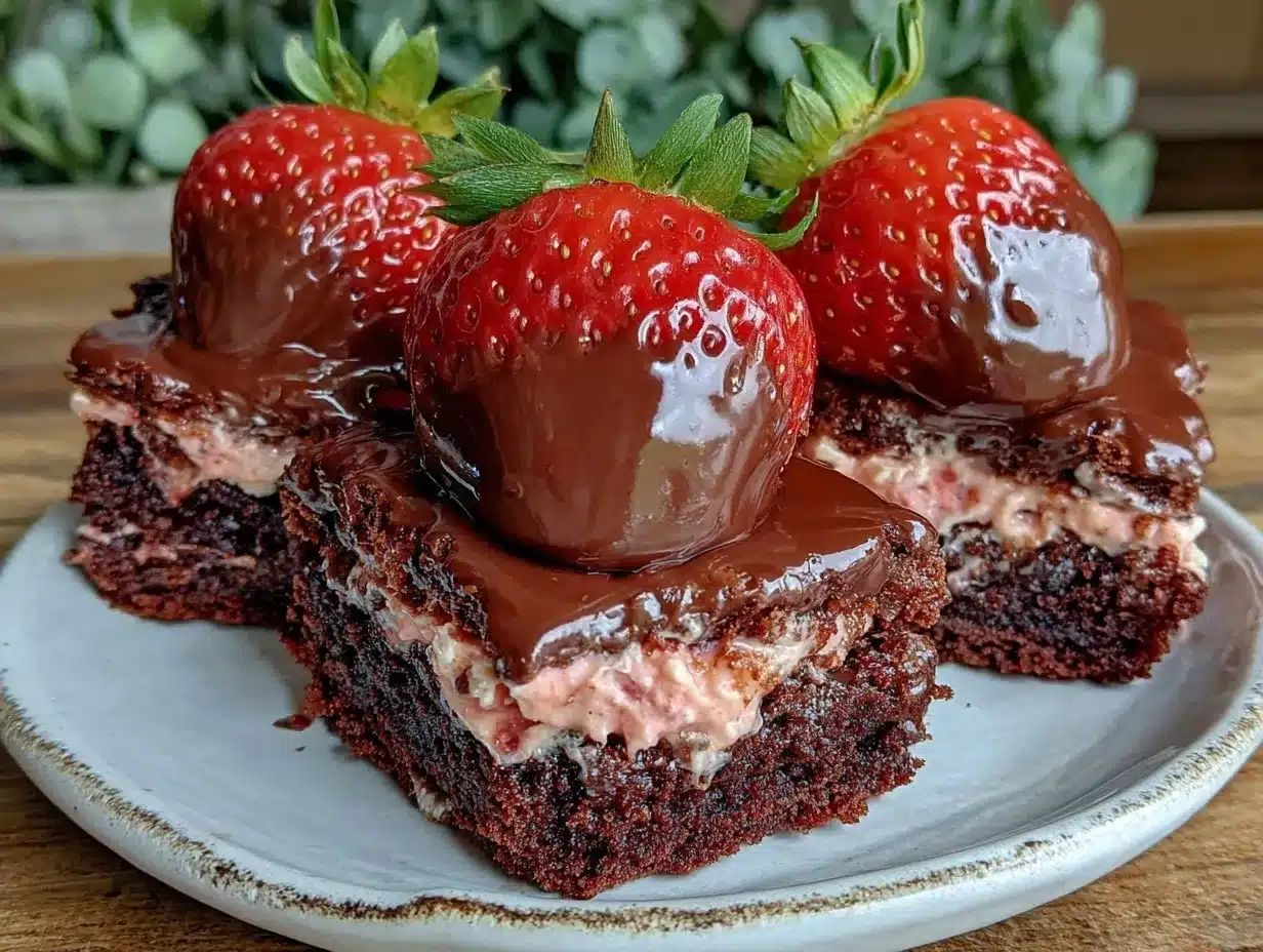 chocolate-dipped strawberry frosted brownies preparation steps