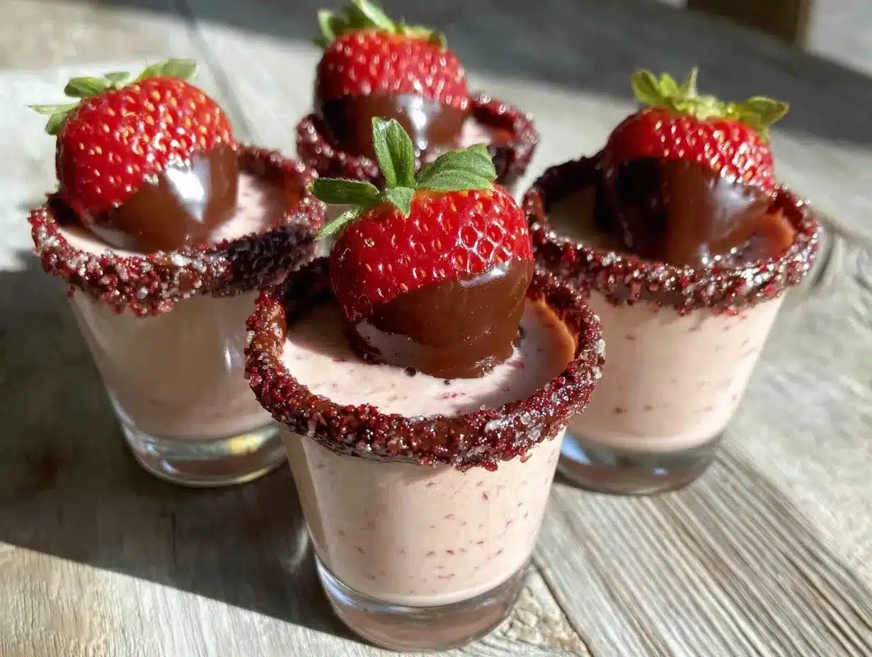 chocolate-dipped strawberry milkshake shooters preparation steps