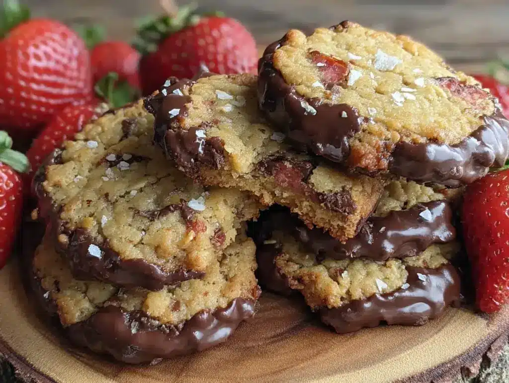 chocolate-dipped strawberry oat cookies - featured image