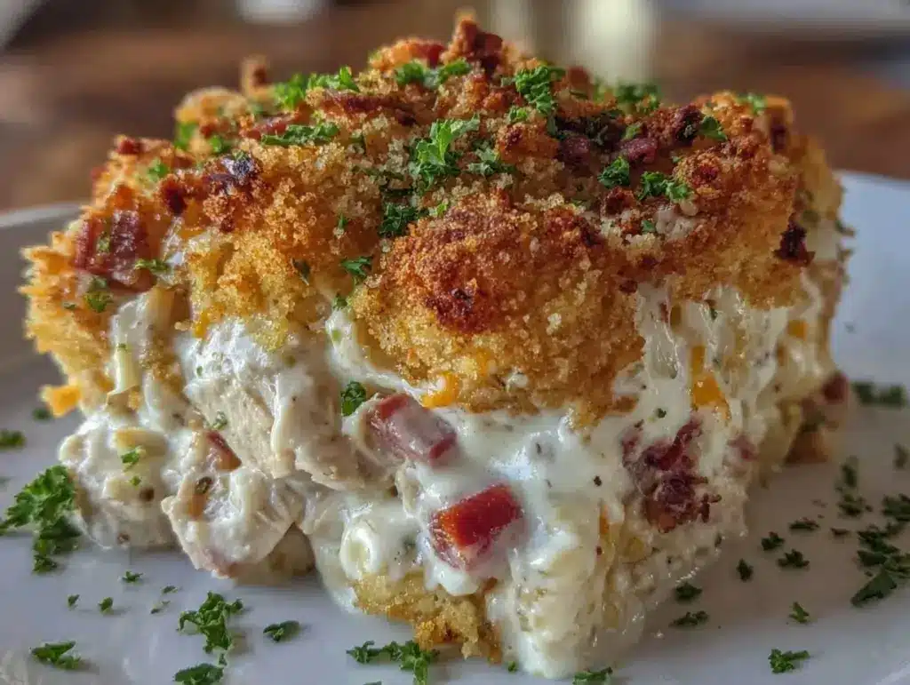 creamy chicken cordon bleu casserole - featured image