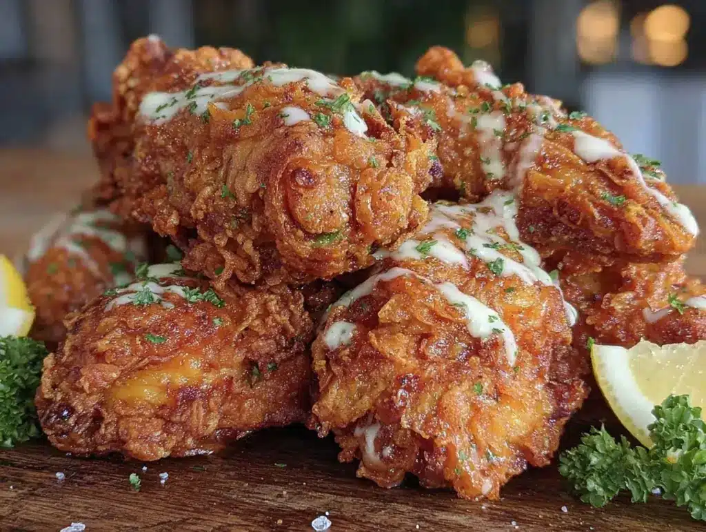 crispy chicken wings with Alabama white sauce - featured image