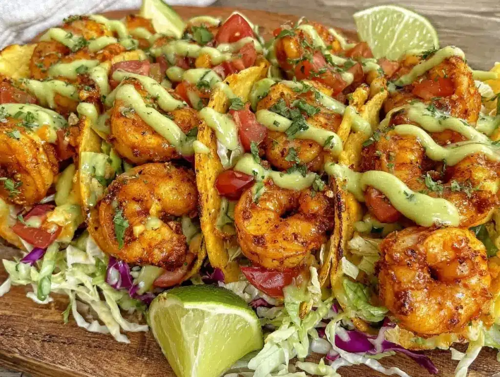 crispy healthy air fryer shrimp tacos - featured image