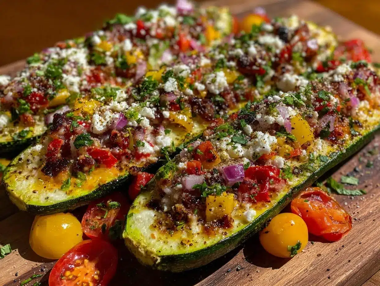 crispy healthy air fryer stuffed zucchini boats preparation steps