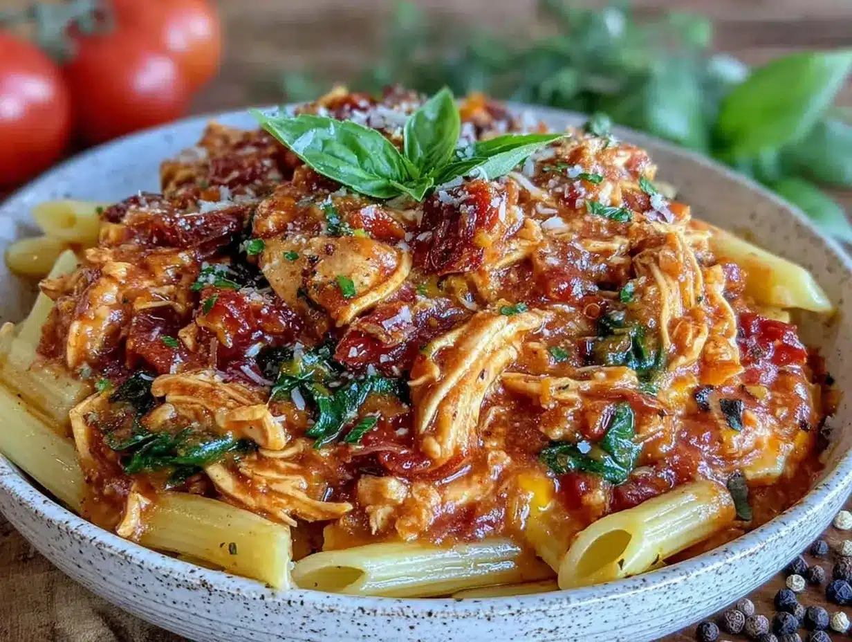 crockpot Tuscan chicken pasta recipe preparation steps