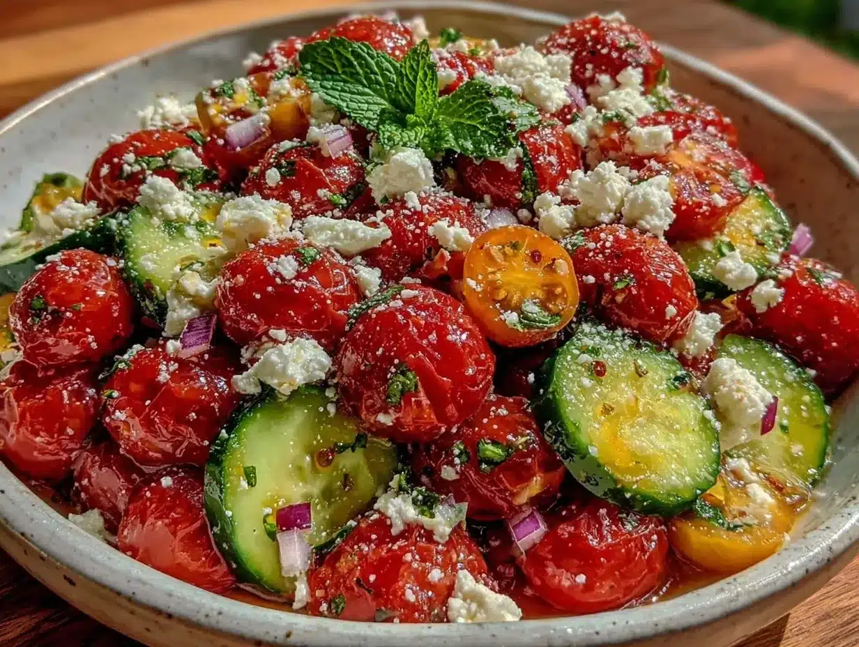 cucumber tomato salad with feta preparation steps