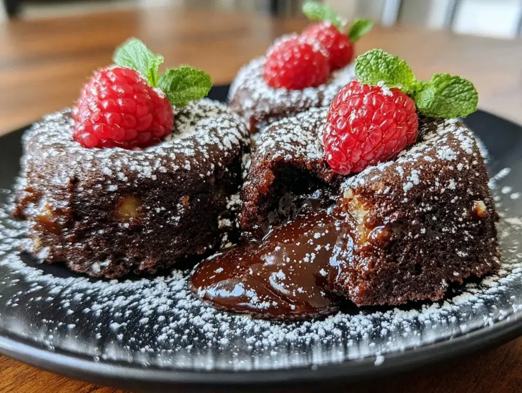 dark chocolate raspberry molten lava cakes - featured image