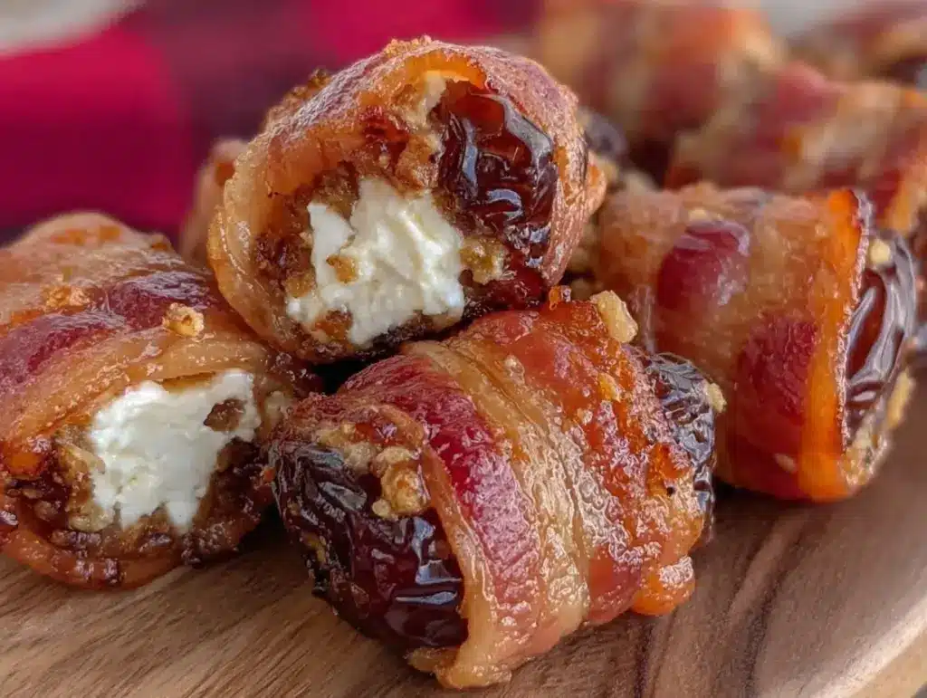 goat cheese stuffed dates wrapped in bacon - featured image