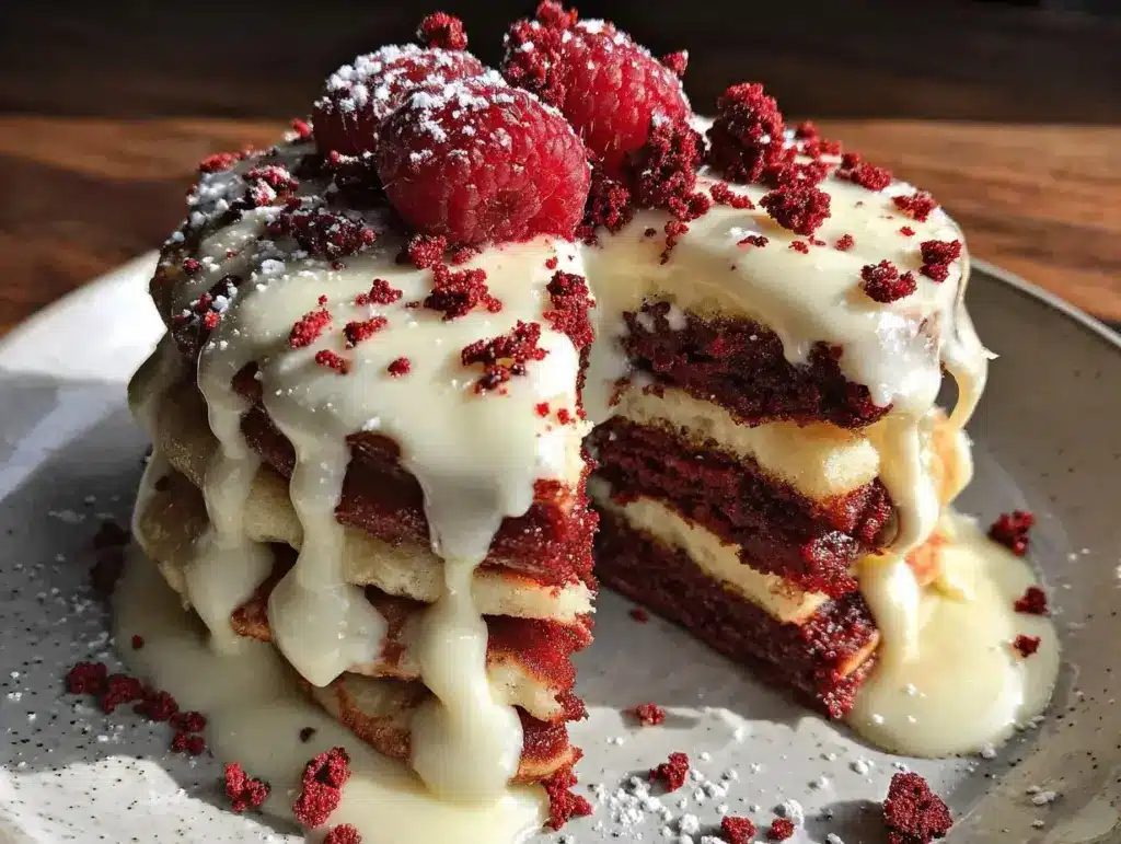 heart-shaped red velvet pancakes - featured image