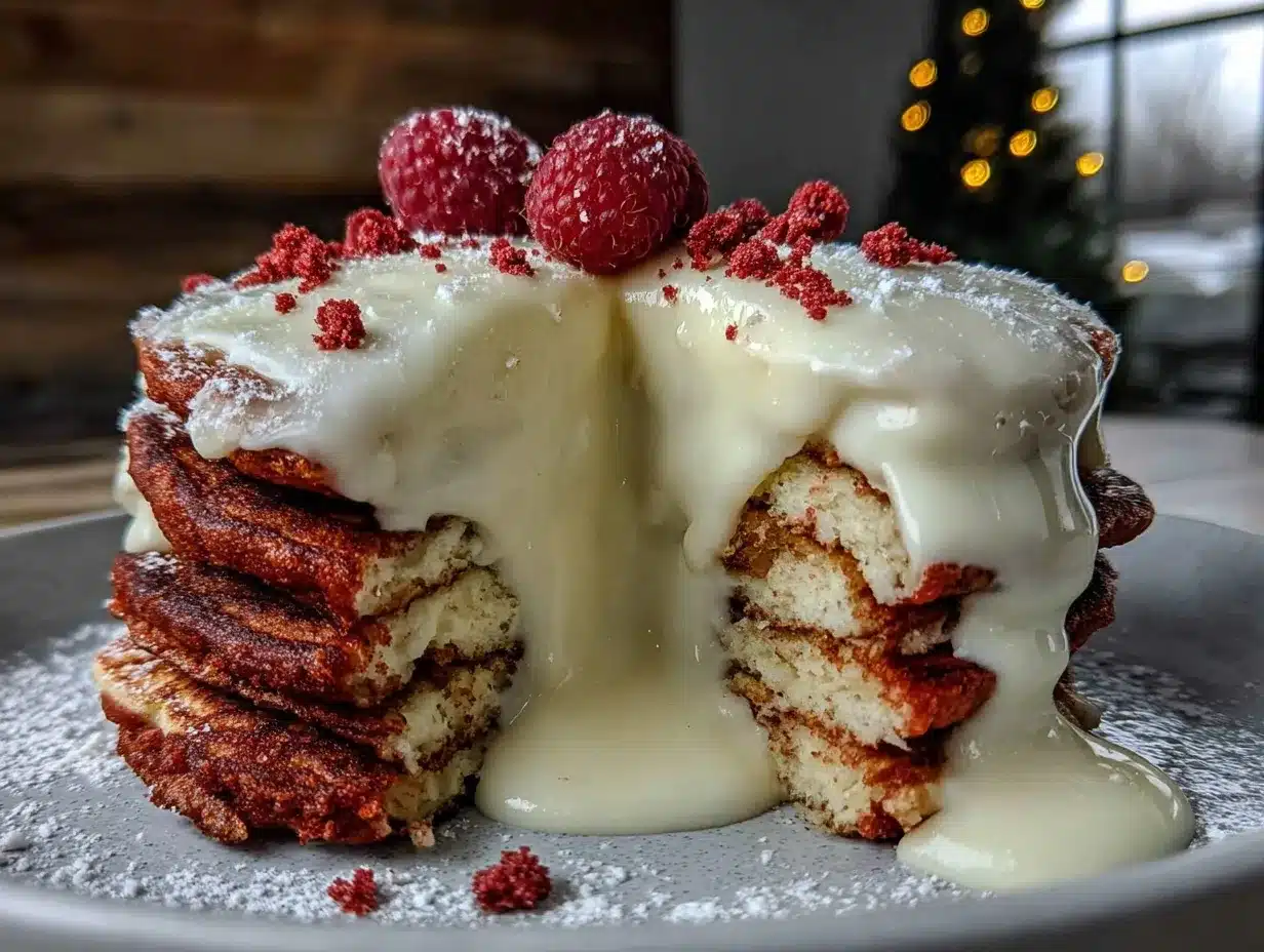 heart-shaped red velvet pancakes preparation steps