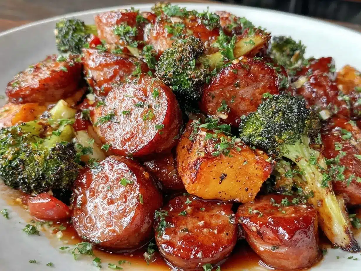 honey garlic sheet pan sausage and sweet potatoes preparation steps