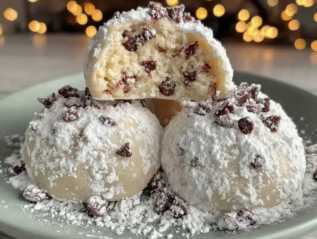 mint chocolate chip snowball cookies - featured image