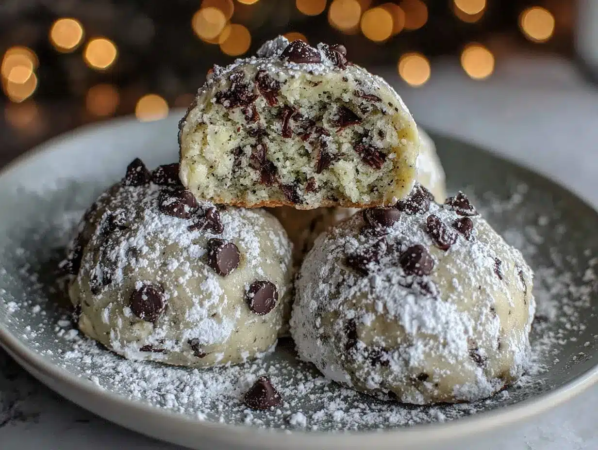 mint chocolate chip snowball cookies preparation steps