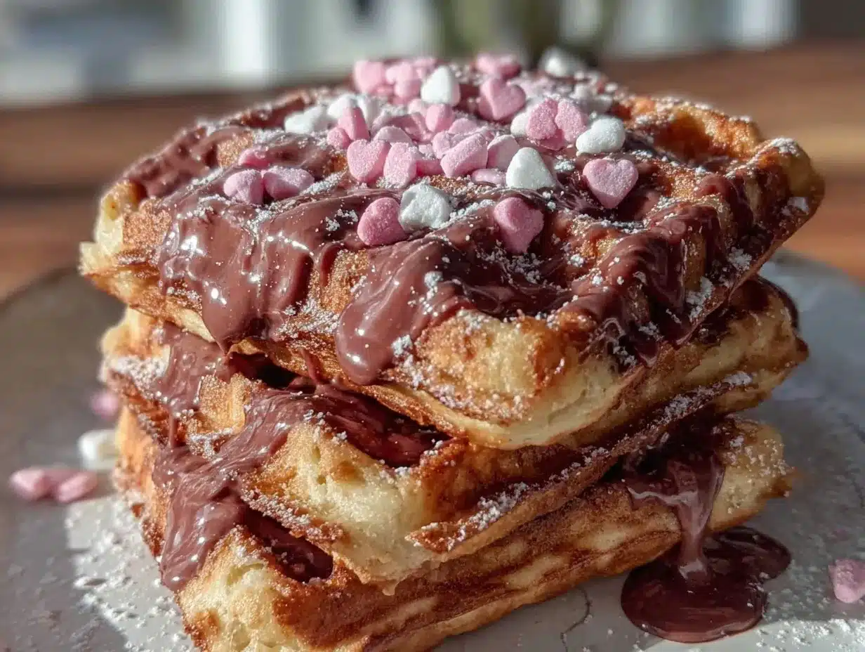 pink chocolate drizzled waffles preparation steps