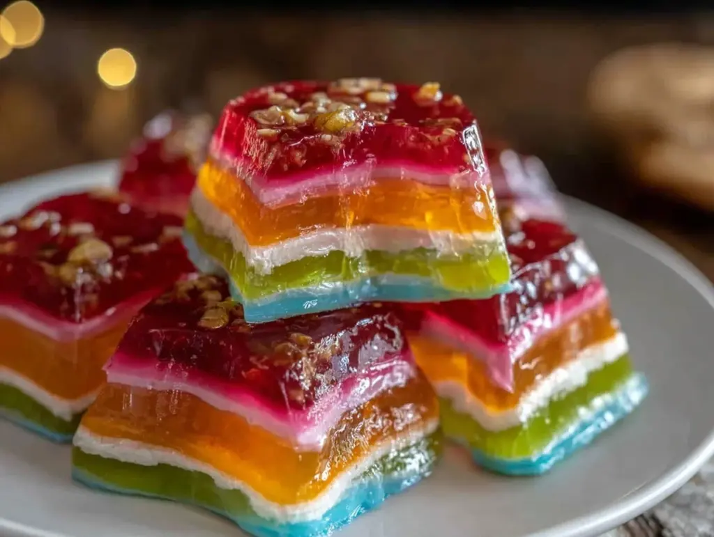rainbow jello stacks recipe - featured image