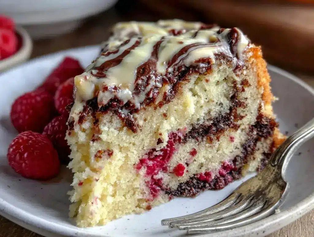 raspberry chocolate swirl cake - featured image