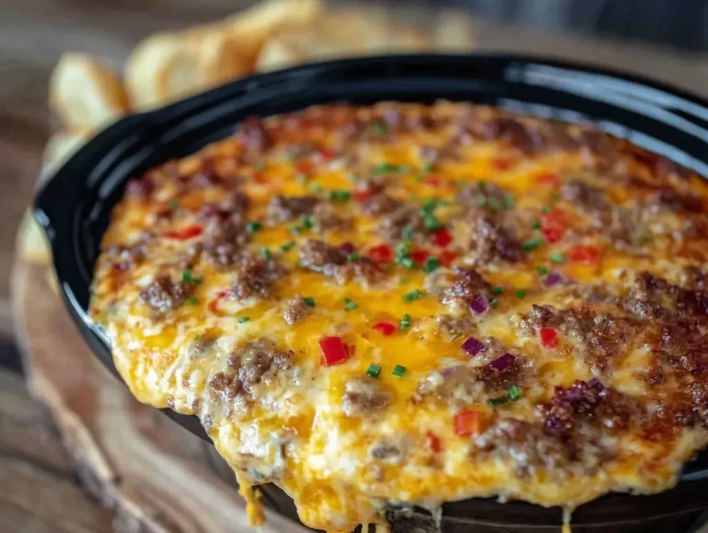 slow cooker queso dip with ground beef - featured image