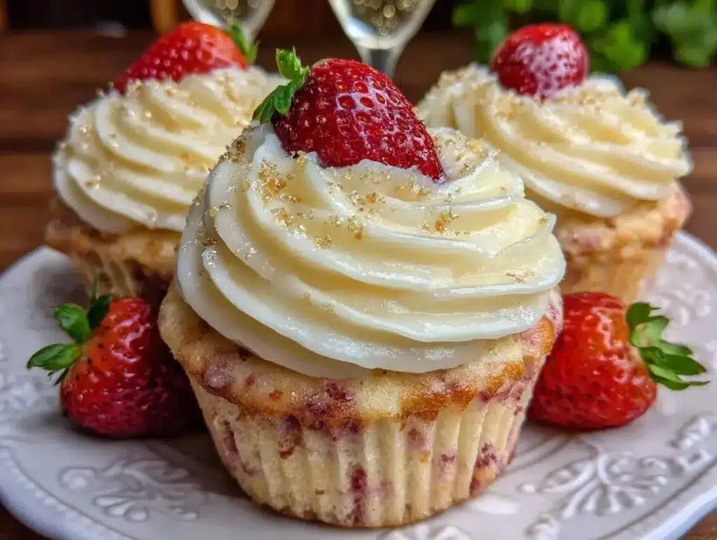 strawberry champagne cupcakes - featured image