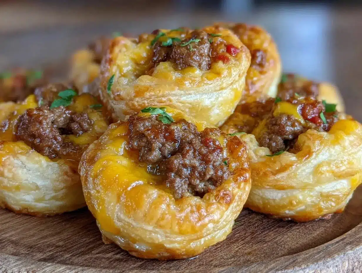 super bowl cheeseburger puff pastry bites preparation steps