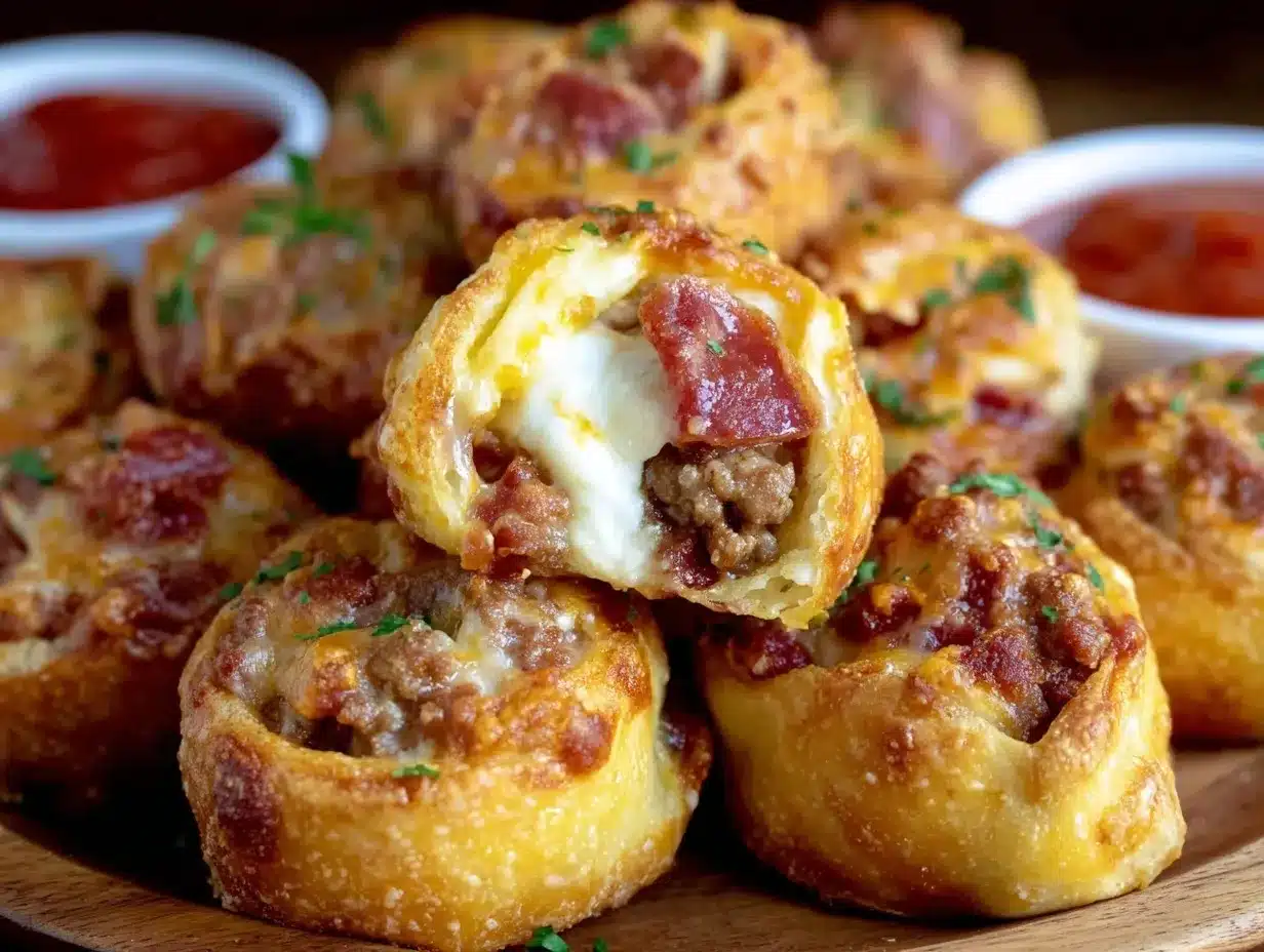 Super Bowl meat lovers pizza rolls preparation steps