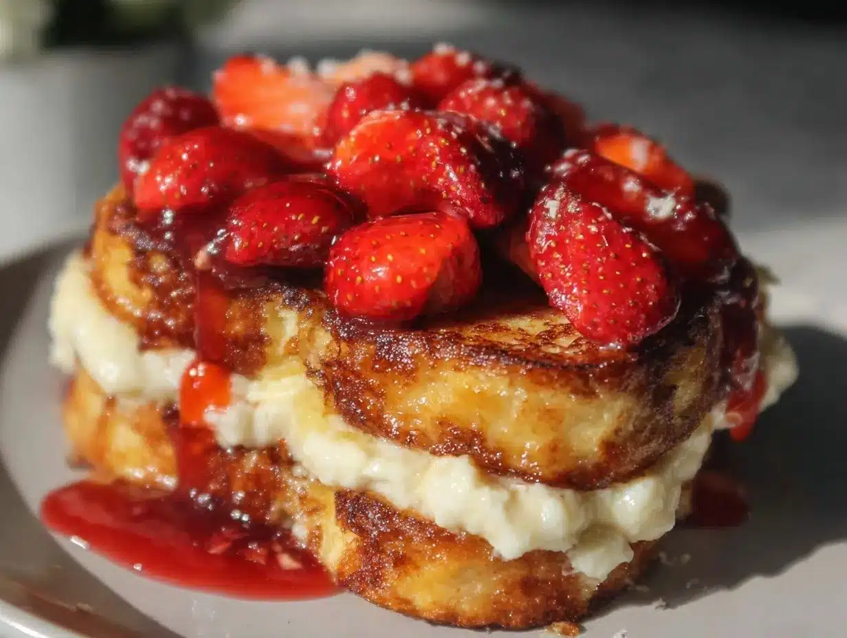Valentine’s Strawberry Cheesecake French Toast preparation steps