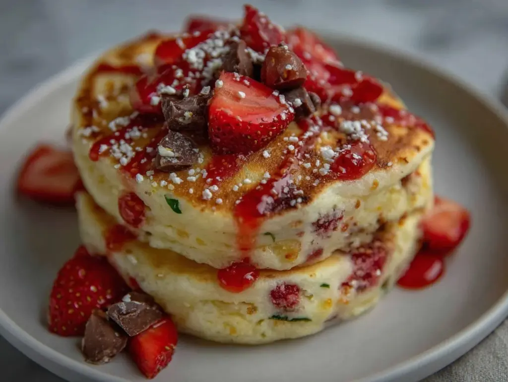 valentine’s strawberry truffle pancakes - featured image