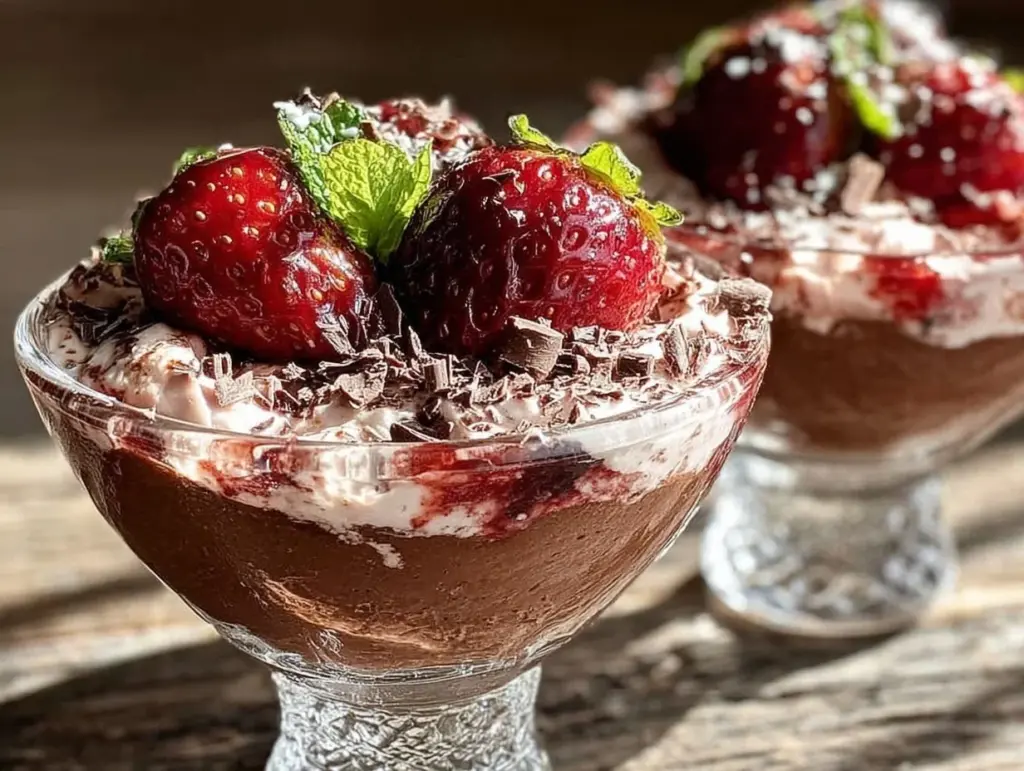 valentines chocolate strawberry mousse cups - featured image