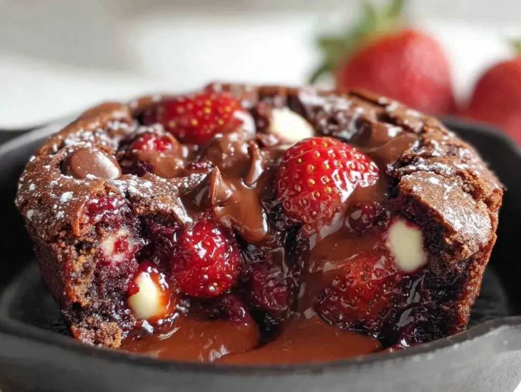 valentines chocolate strawberry skillet cookie - featured image