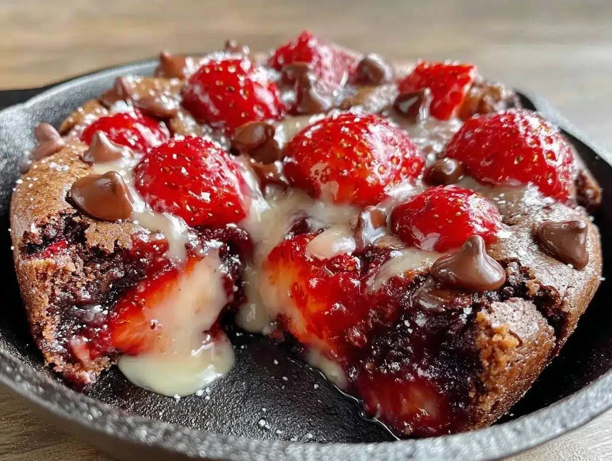 valentines chocolate strawberry skillet cookie preparation steps