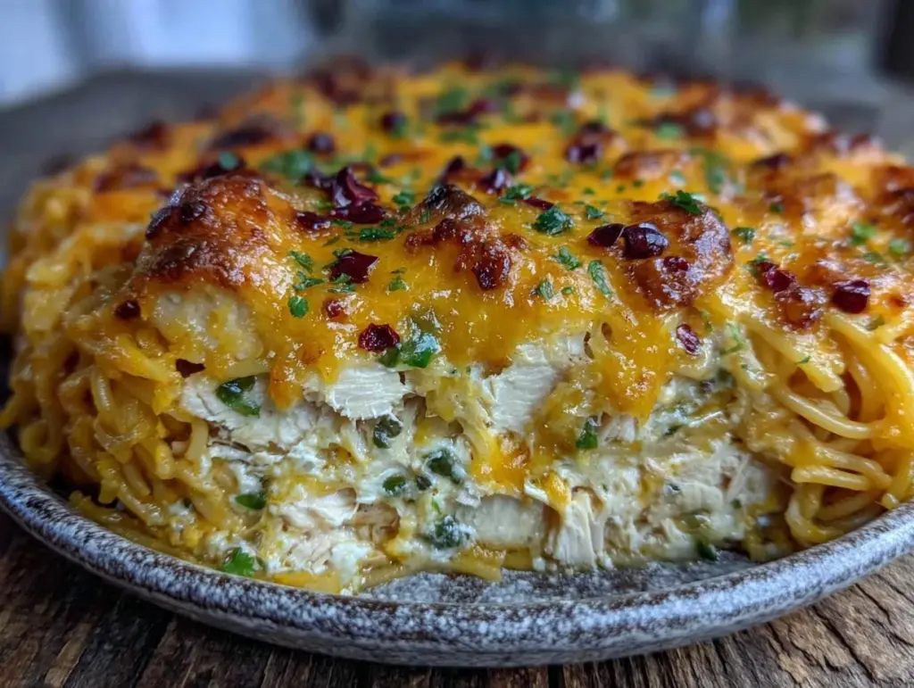 chicken spaghetti casserole - featured image