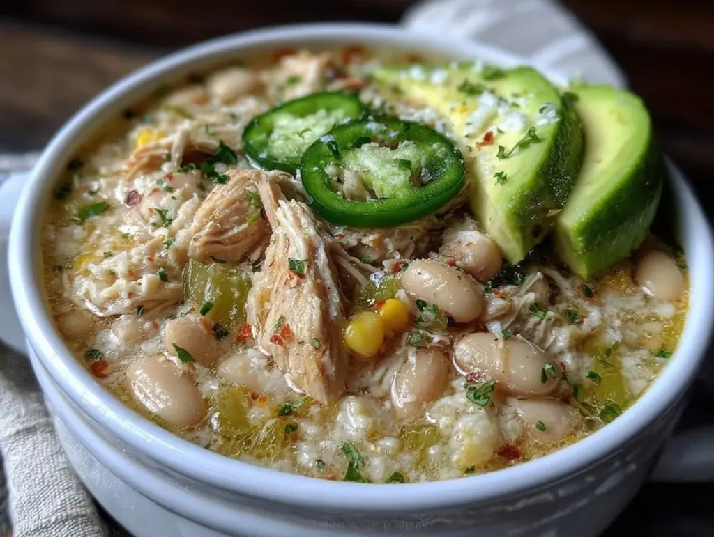 creamy crockpot white chicken chili - featured image