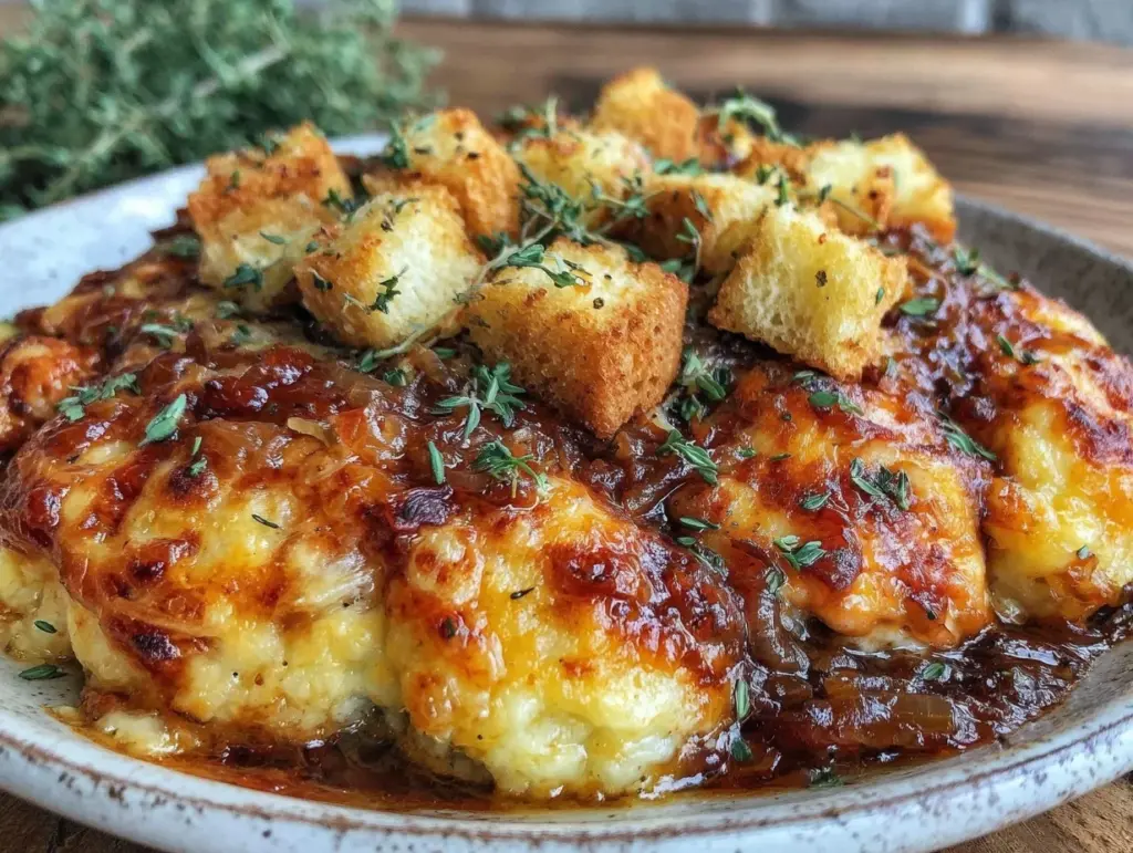 french onion chicken casserole - featured image