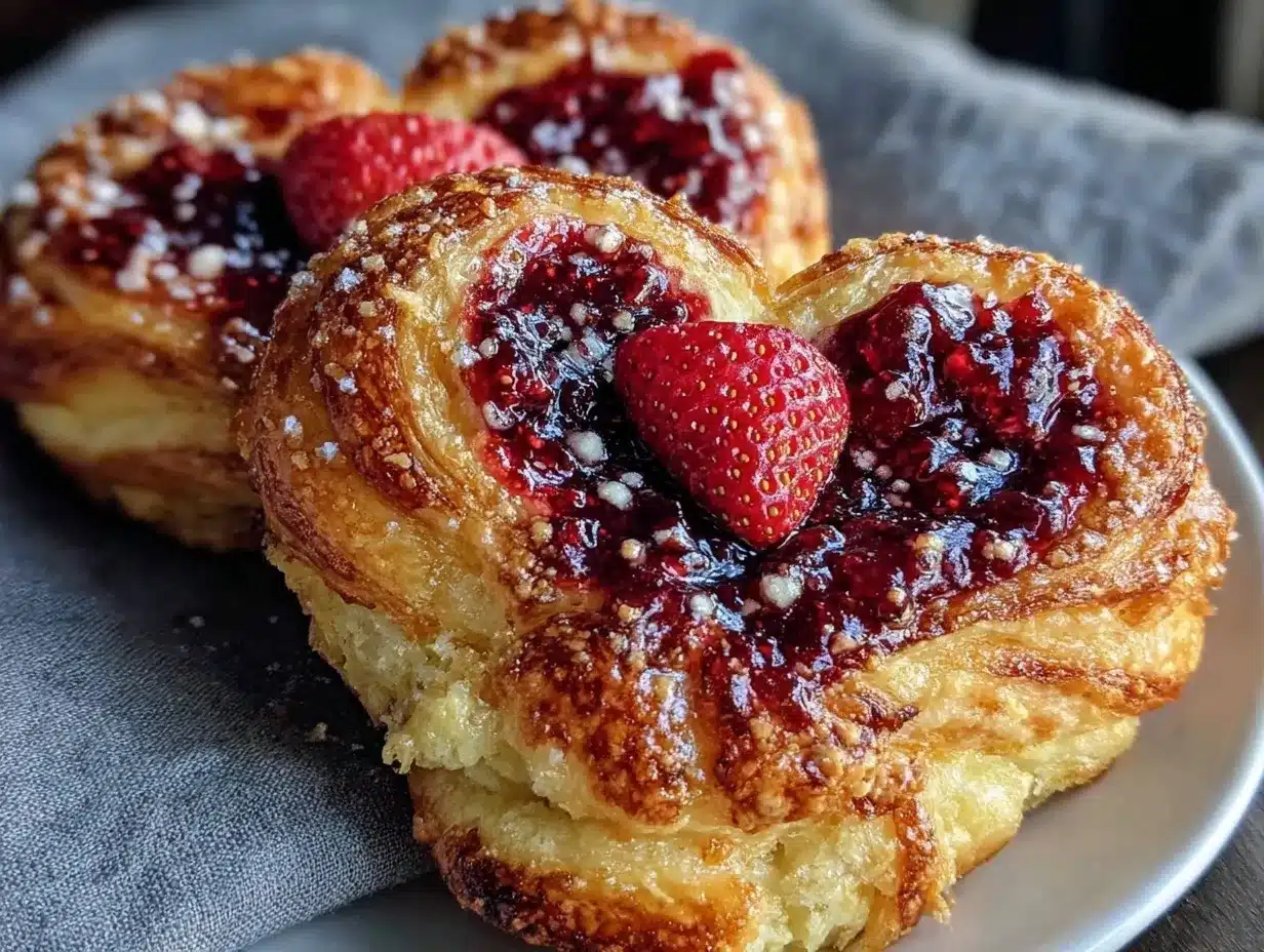 heart-shaped strawberry Danish pastries preparation steps