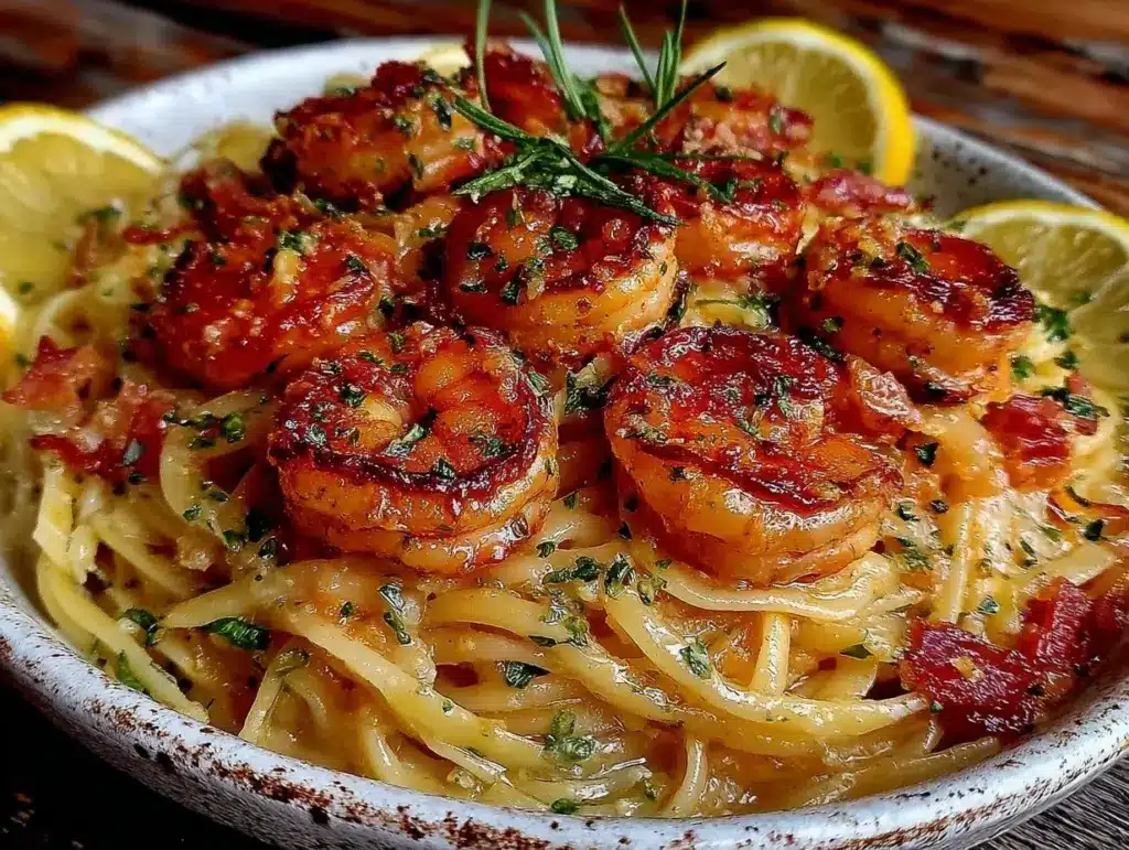 lemon garlic shrimp pasta - featured image