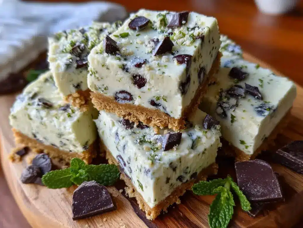 mint chocolate chip cheesecake bars - featured image