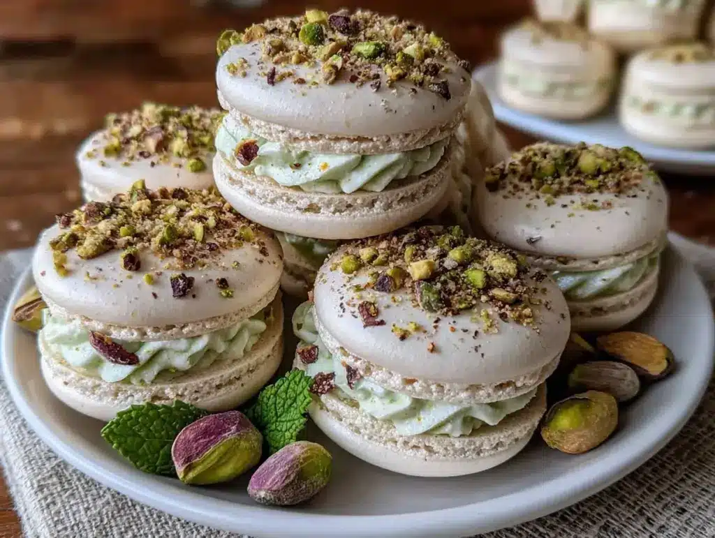 pistachio mint macarons - featured image