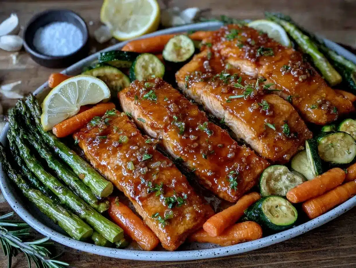 sheet pan honey garlic salmon preparation steps