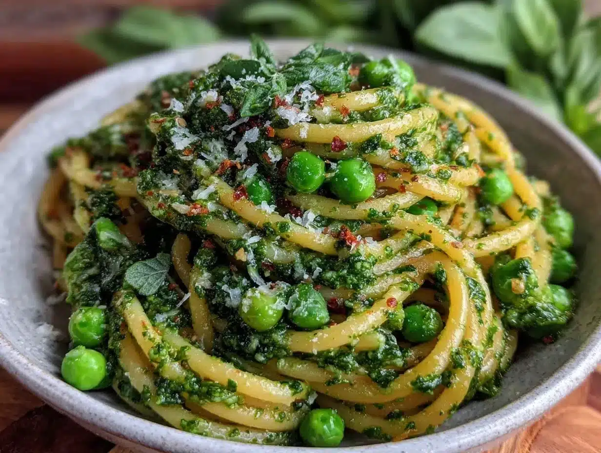 spring pesto pasta with peas preparation steps