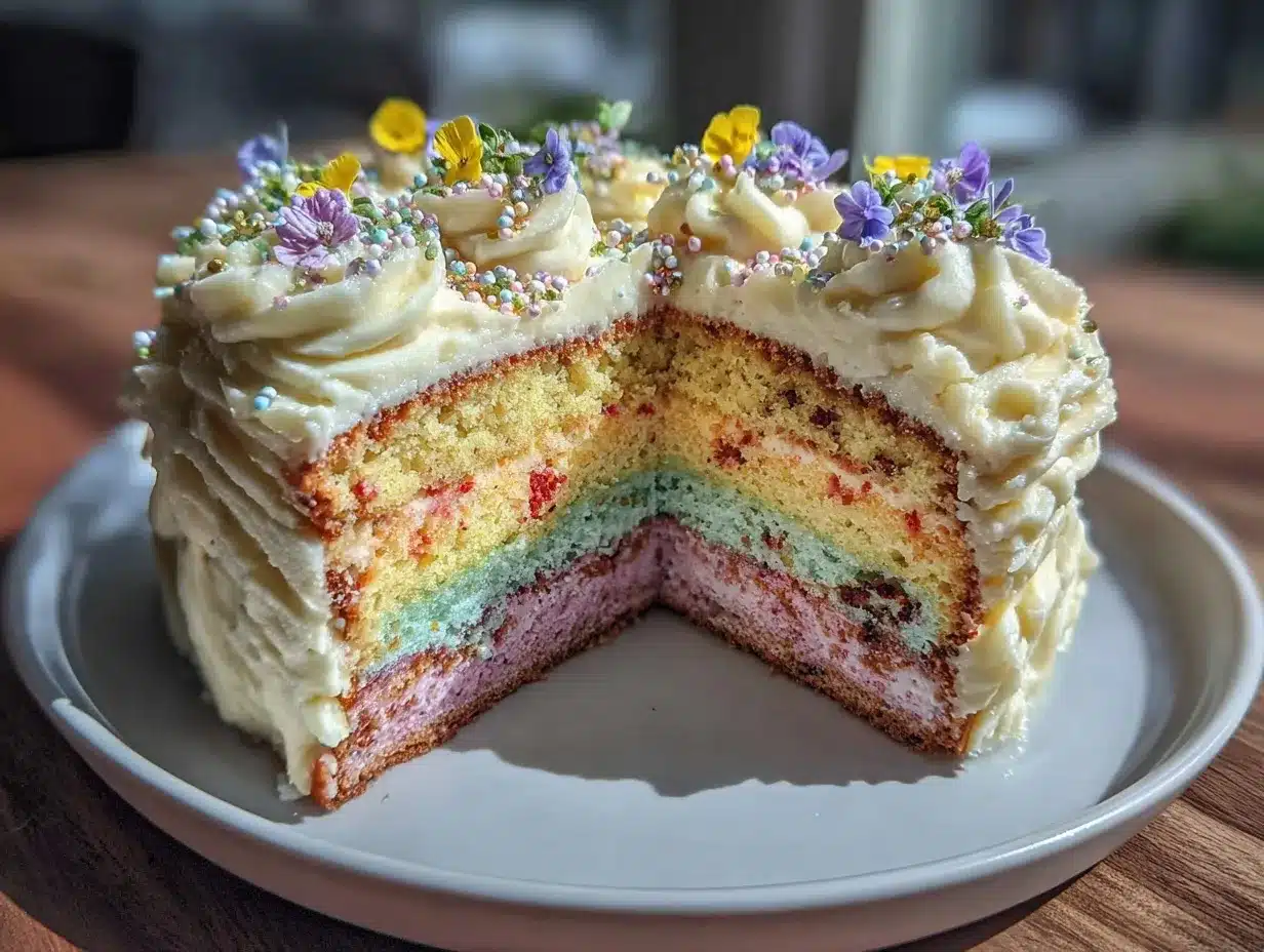 stunning spring rainbow layer cake recipe preparation steps