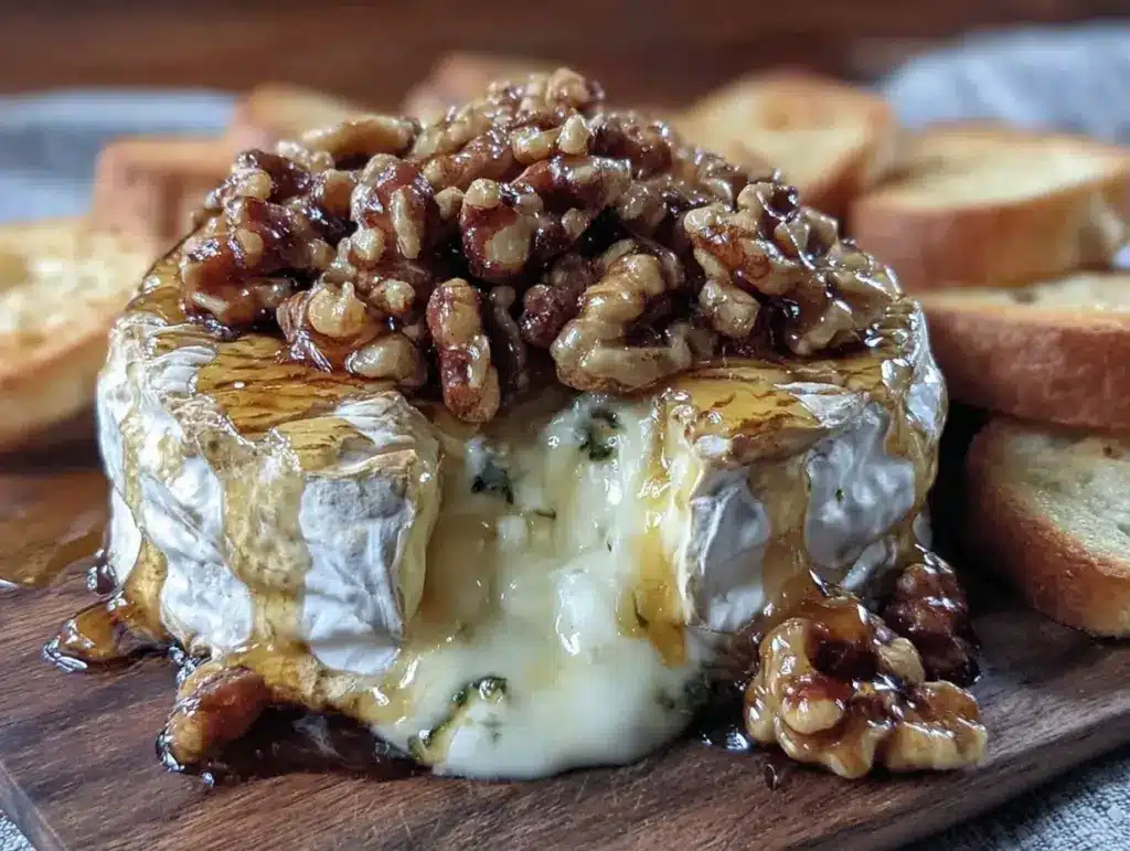 baked brie with honey and toasted walnuts - featured image
