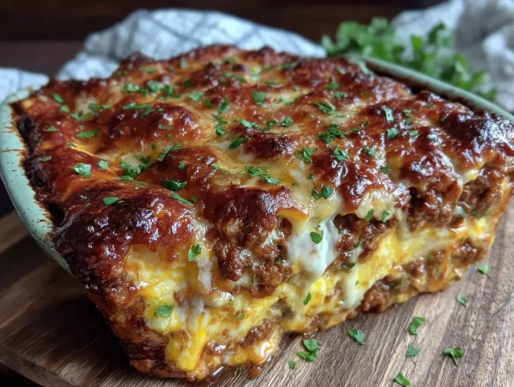 cheesy beef enchilada casserole - featured image