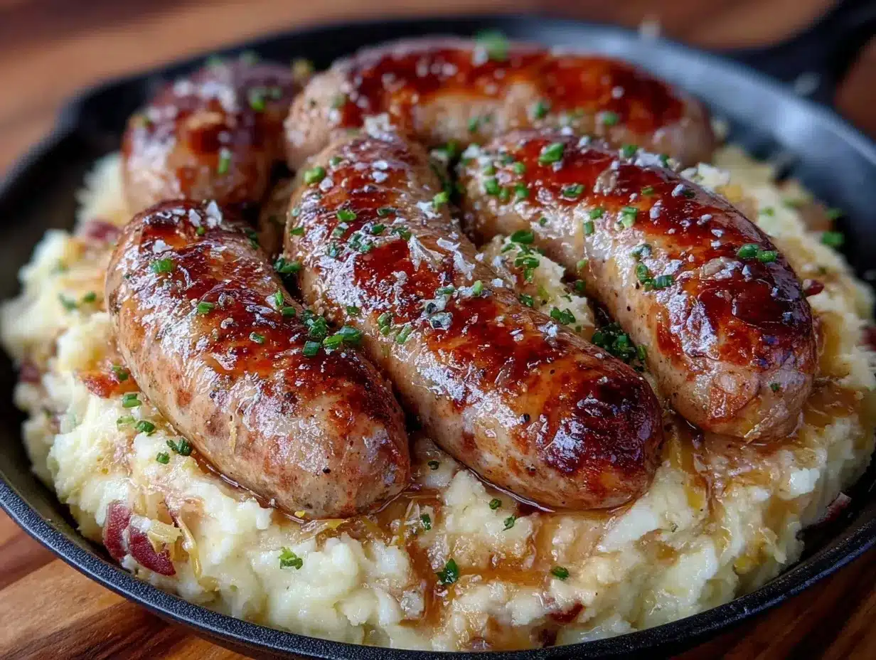 Cozy Bangers and Creamy Colcannon Skillet Supper preparation steps