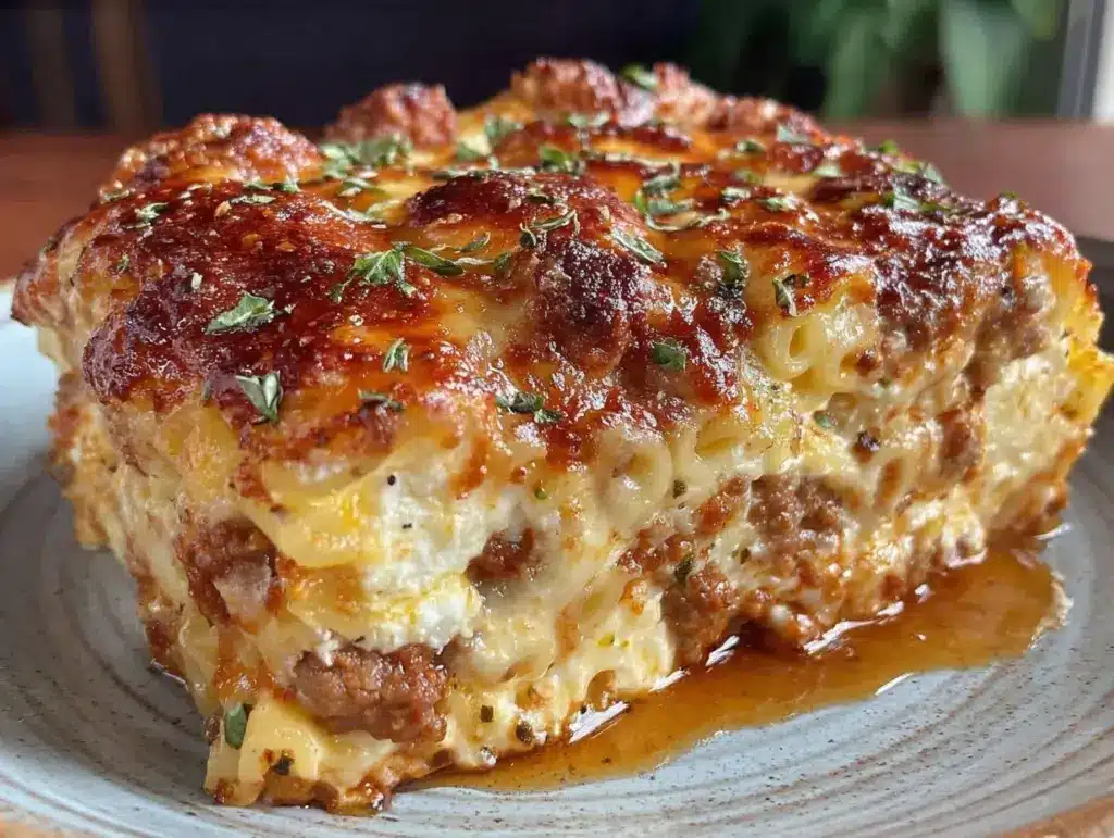 creamy baked ziti with italian sausage and ricotta - featured image