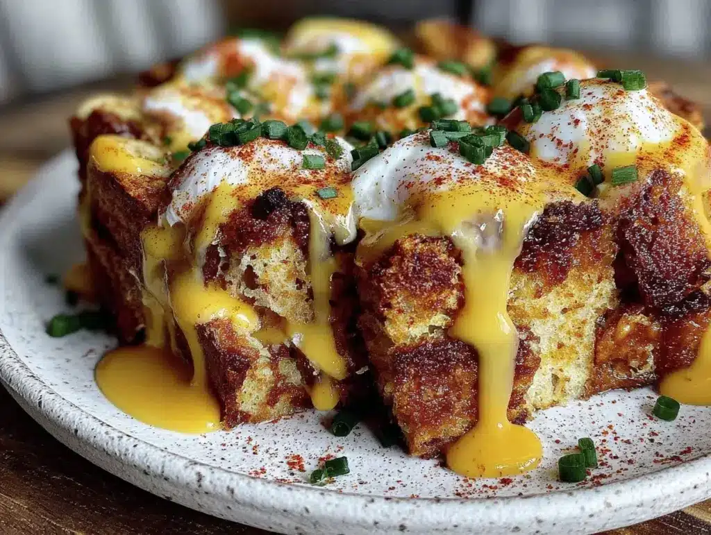 creamy eggs benedict casserole - featured image