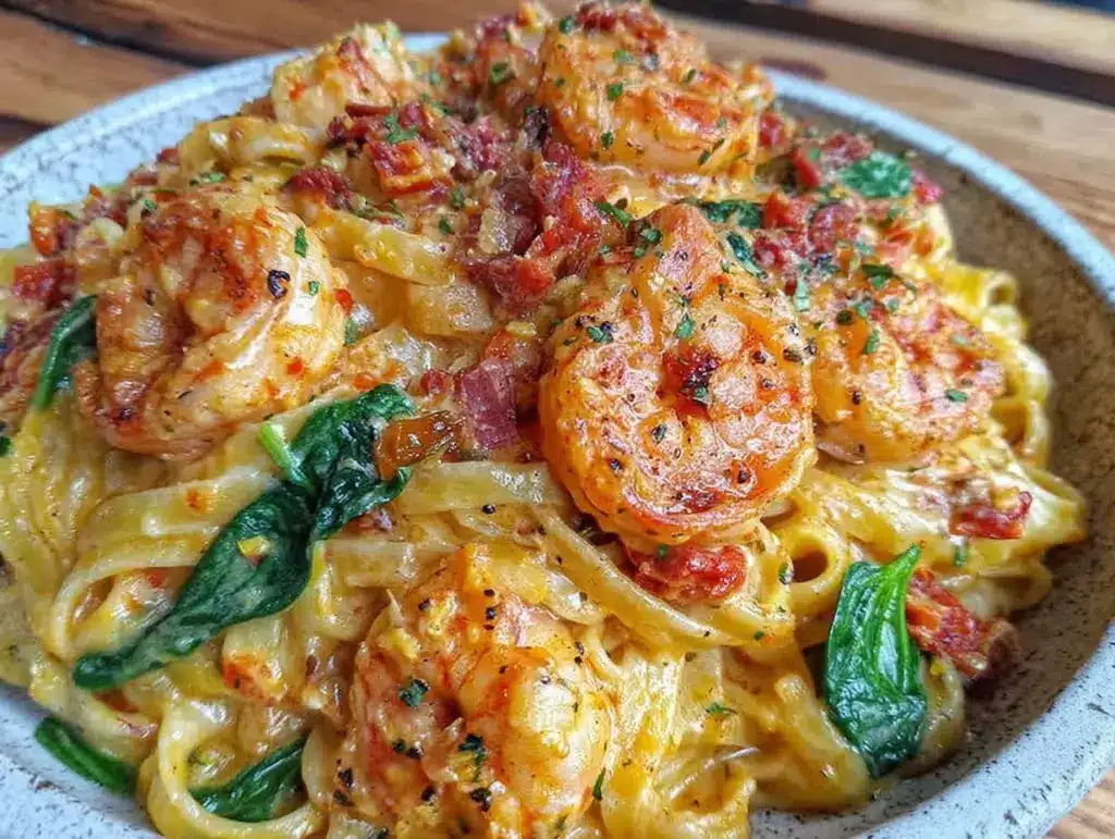 creamy garlic tuscan shrimp pasta - featured image